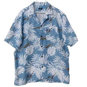 Tropical Storm Mens XXL Hawaiian Shirt Blue White Palm Leaf Canoe Button Down